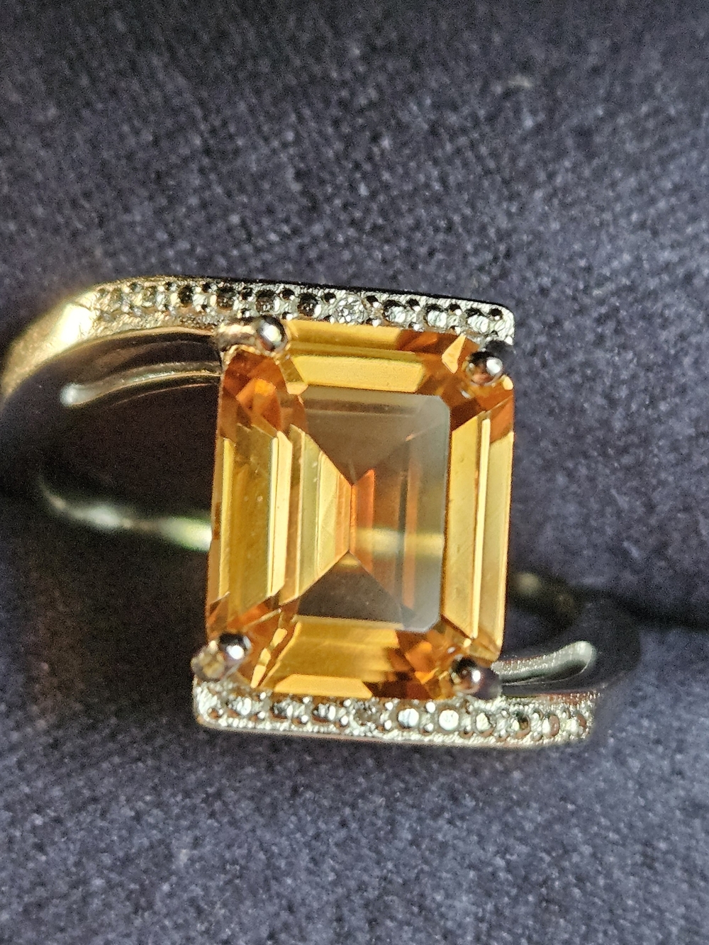 Elegant Natural Citrine Statement Ring with Diamond Pave Accents